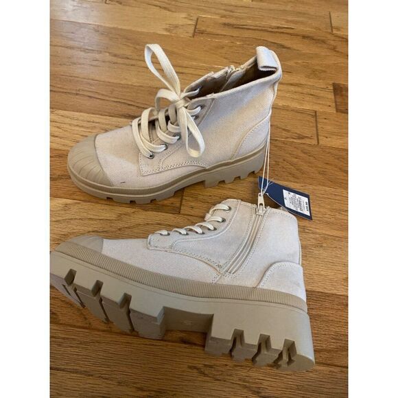 Universal Thread Womens 7.5 Canvas Lace-Up & Zip Chunky Sole Boots Beige - Picture 3 of 6